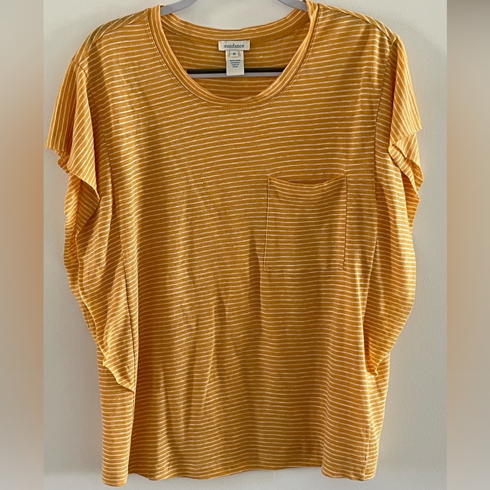 Sundance Mustard Striped Short Sleeve Top